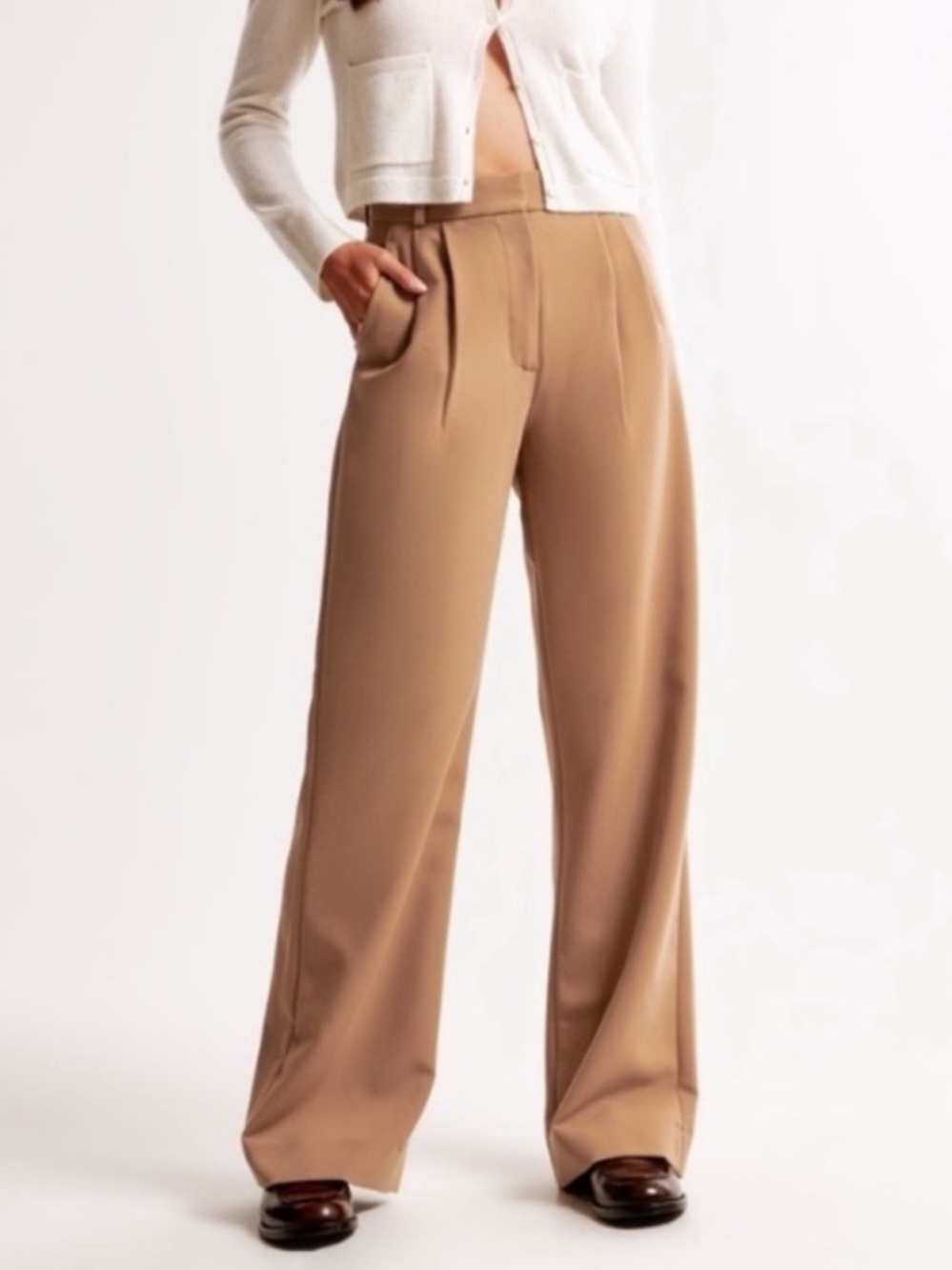 Abercrombie & Fitch Sloane Tailored Wide Leg Trouser Pants Tan Camel Size 34 18s